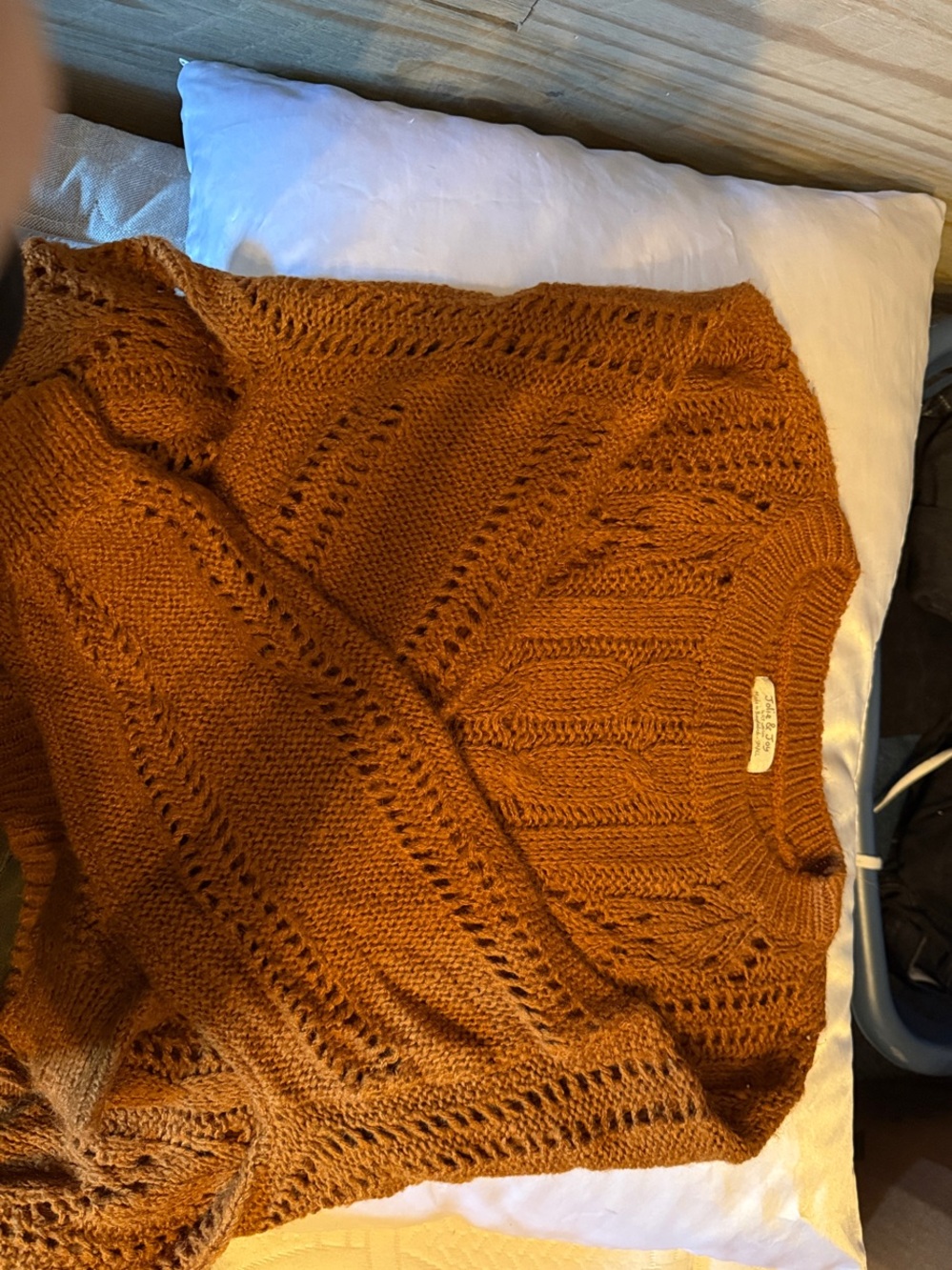 Openwork Crewneck Sweater in Rust